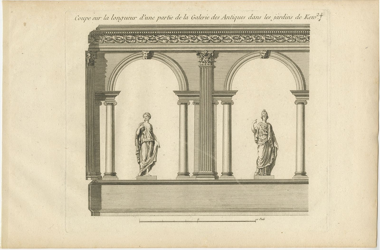 Pl. 24 Antique Print Of A Section Of The Kew Gardens By Le Rouge (1776)
