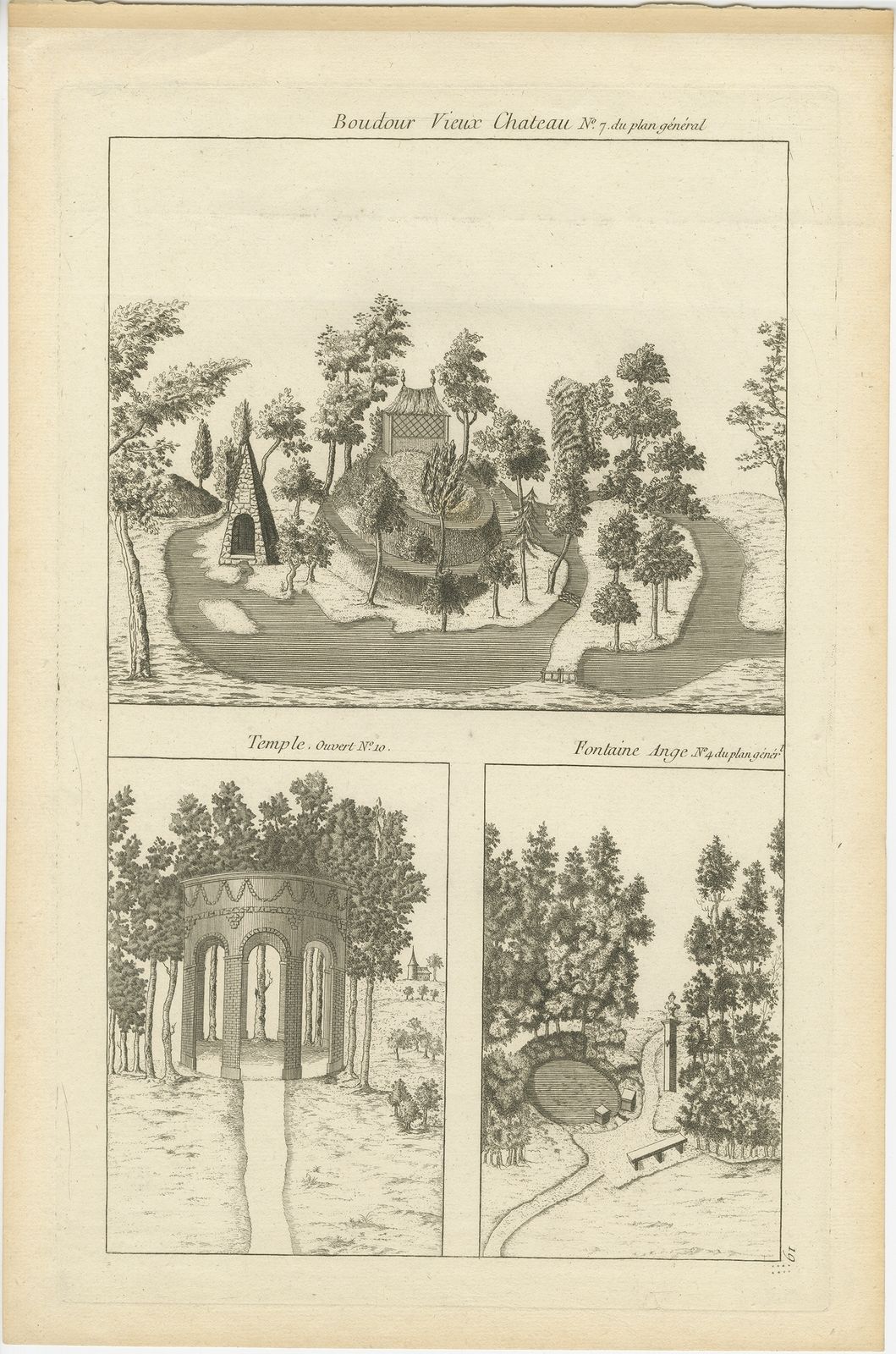 Pl. 19 Antique Print Of The Garden Of A Castle By Le Rouge (C.1785)