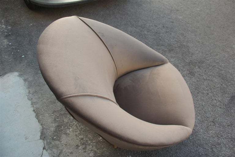 Federico Munari Midcentury Armchairs Bronze Velvet Curved Wooden Feet, 1950s photo buy