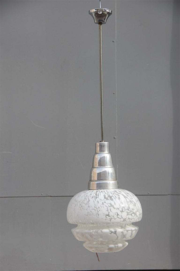 Round Midcentury Italian Design Chandelier Aluminum Murano White Glass, 1960 photo furniture