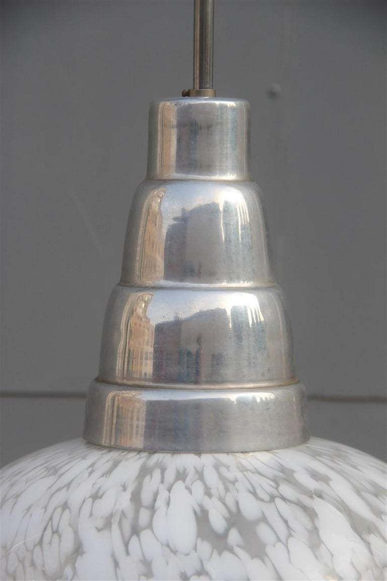 Round Midcentury Italian Design Chandelier Aluminum Murano White Glass, 1960 photo 1230.0