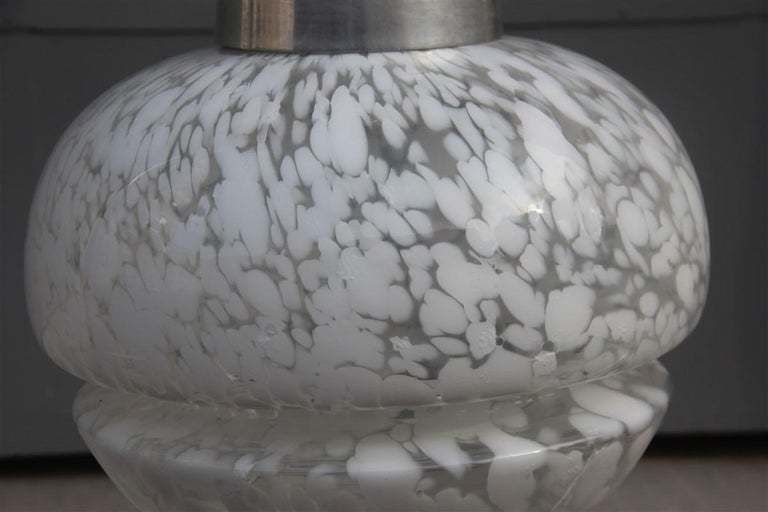 Round Midcentury Italian Design Chandelier Aluminum Murano White Glass, 1960 photo vintage