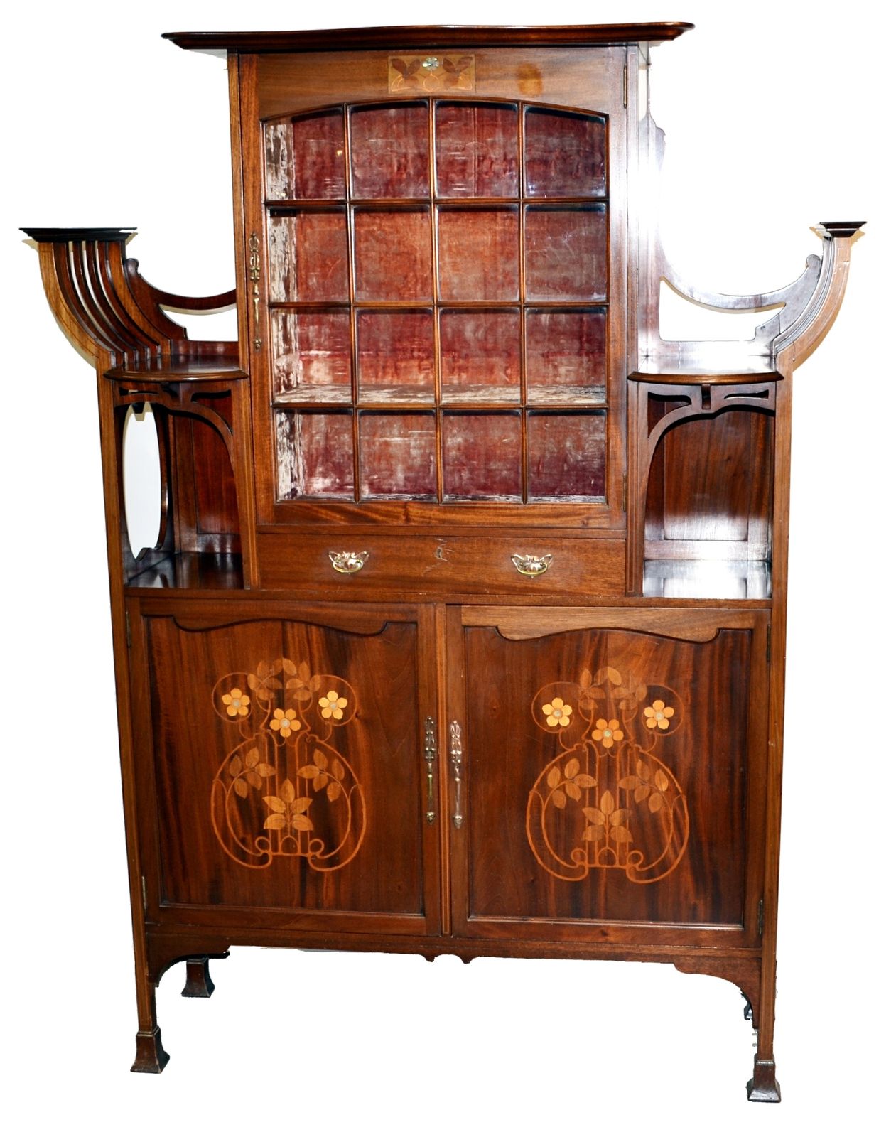 An Exceptional Early 19th Century Mahogany And  Floral Inlaid Inlaid Art Nouveau Display Cabinet photo furniture