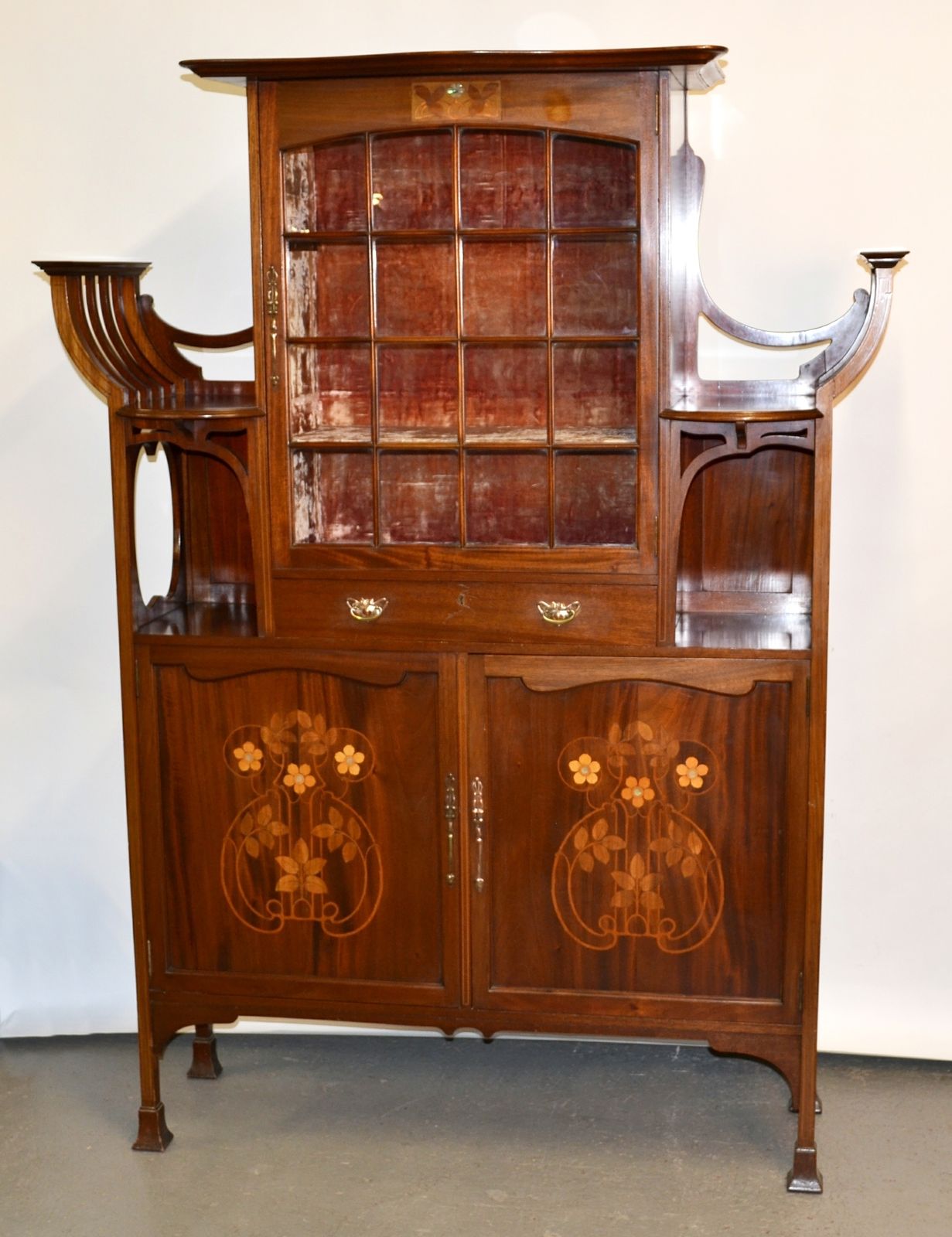 An Exceptional Early 19th Century Mahogany And  Floral Inlaid Inlaid Art Nouveau Display Cabinet photo for sale