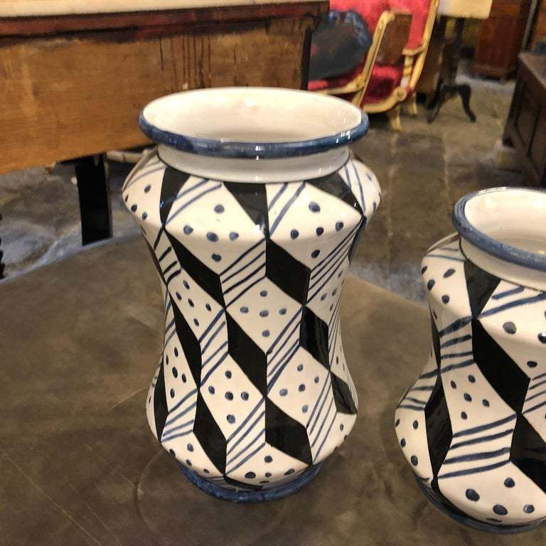 Set Of Three Unique Pieces Hand Painted Sicilian Terracotta Albarello Vases photo furniture