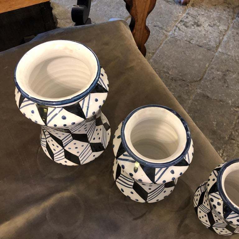 Set Of Three Unique Pieces Hand Painted Sicilian Terracotta Albarello Vases photo 747.0