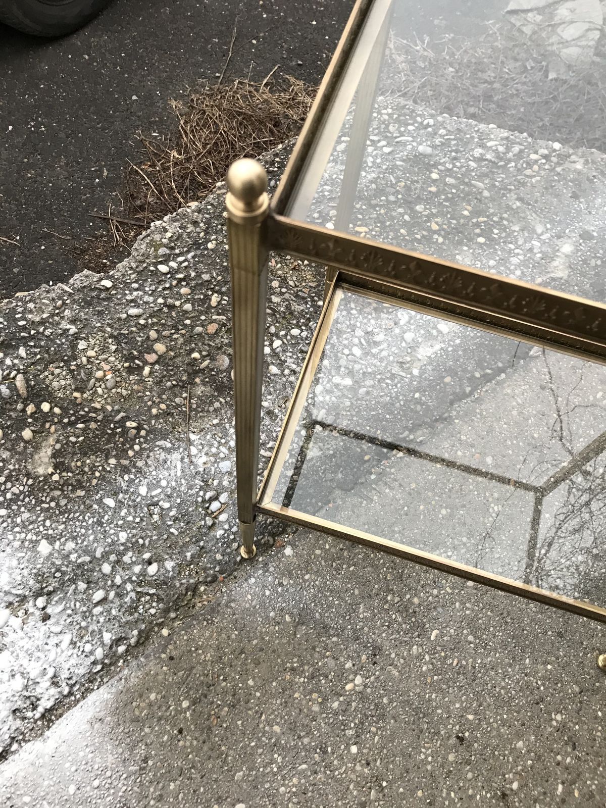 photo furniture French Neoclassical Brass Side Table With Glass Shelves Circa 1950 In The Style Of Maison Jansen