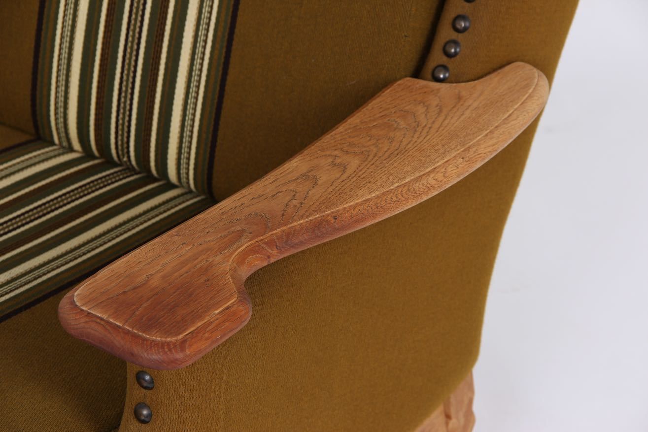 Danish Loungechair, 1970 Design In Solid Oak And Wool Fabric. photo Furniture