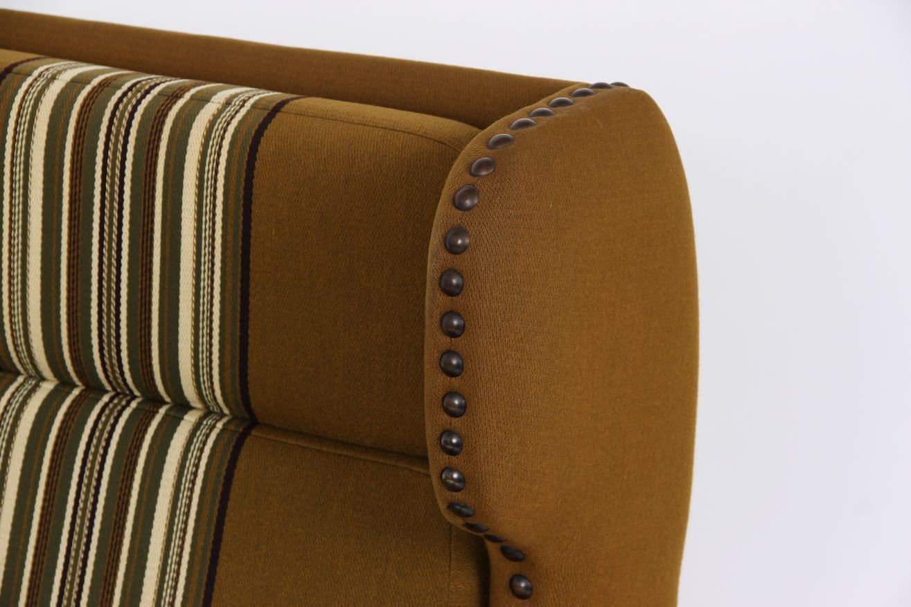 795.0 Danish Loungechair, 1970 Design In Solid Oak And Wool Fabric. photo
