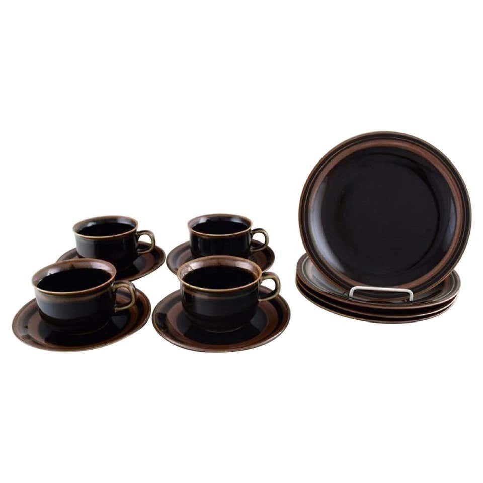 Carl Harry Stålhane For Rörstrand, Set Of Four "Viking" Teacups With Saucers