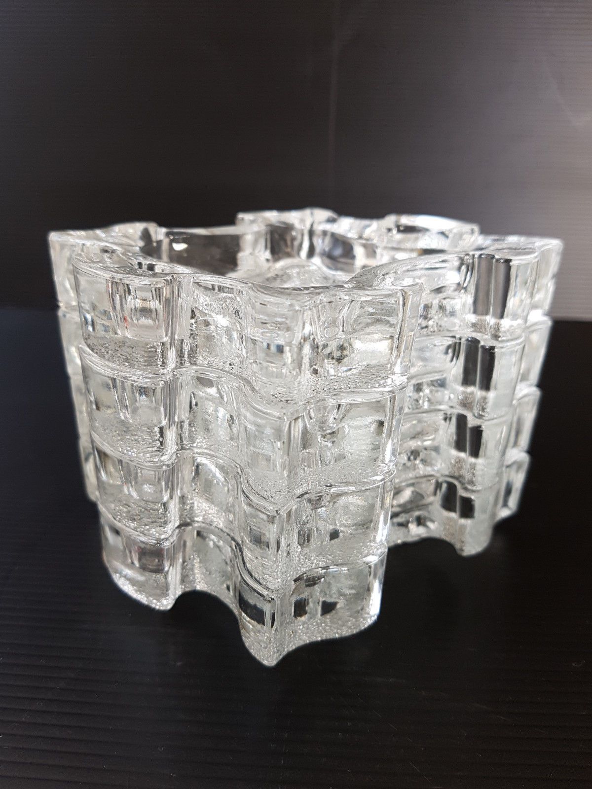 Suite Of 4 Candle Holders Ashtrays Glass Puzzle Cascade 1970 Vintage 70s 70s photo for sale