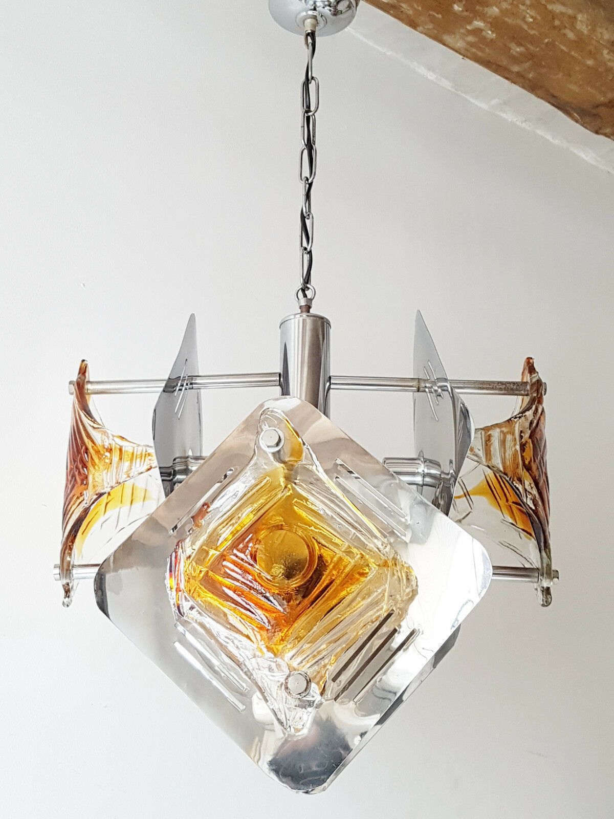 Ceiling Chandelier Mazzega In Murano Glass & Steel 1970 Vintage Space Age 70s photo furniture