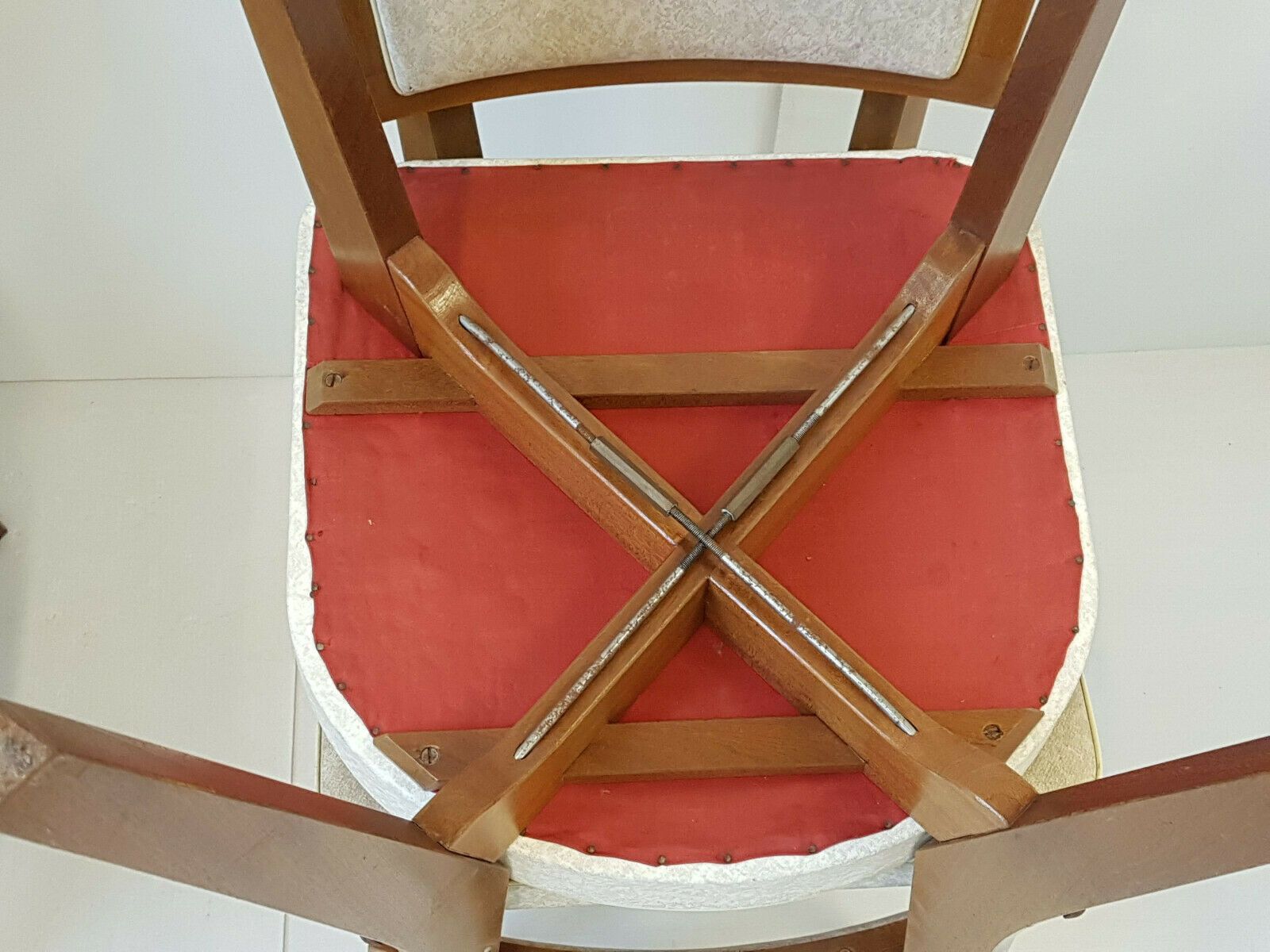 Suite Of 3 Chairs Vintage Wood & Skai 1950 Vintage 50s photo 363.0