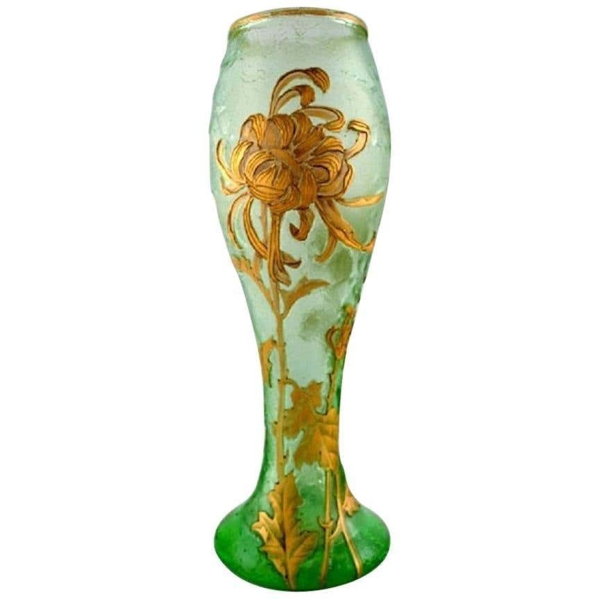 Montjoye, France, Large Art Nouveau Vase In Mouth Blown Art Glass, 1880 1900