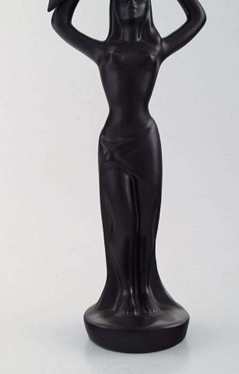 Scandinavian Ceramist, Sculpture In Black Glazed Ceramics, Woman Carrying Basket photo 230.0