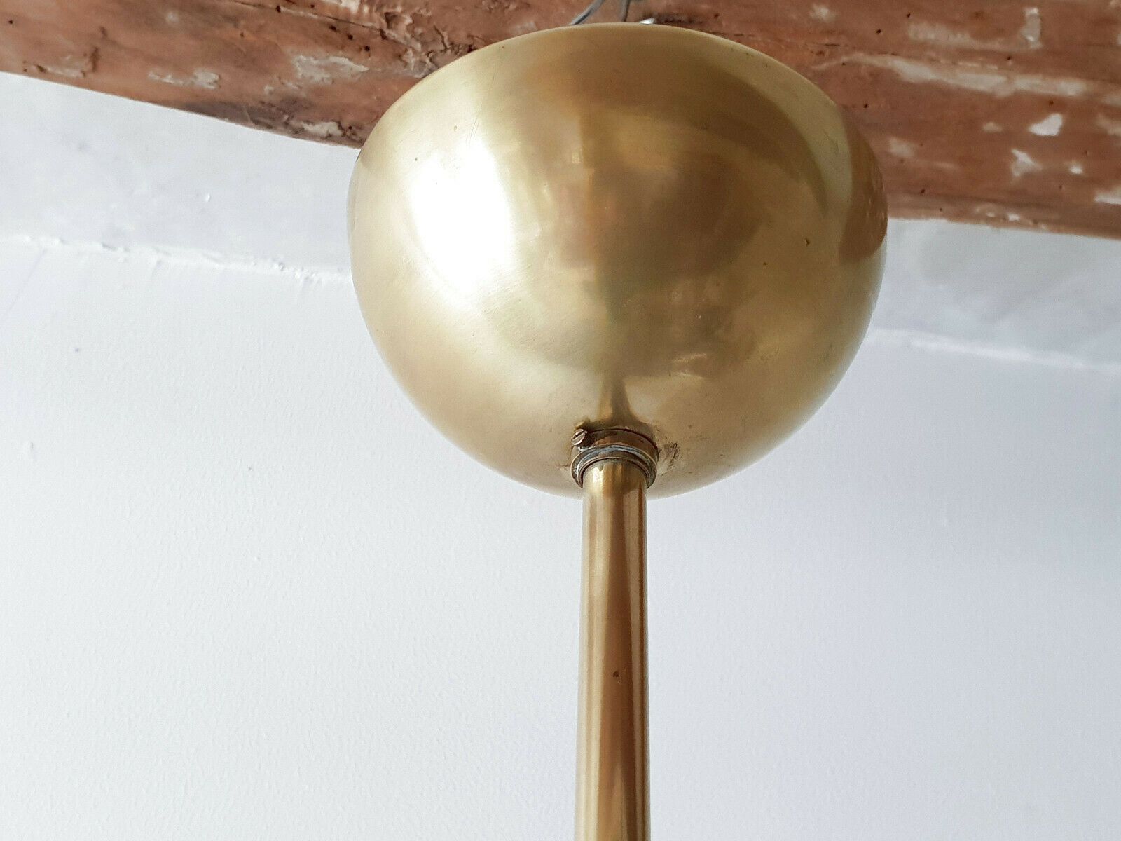 French Ceiling Light With Flambes Vintage 1950 Gold Brass & 50s Steel photo 325.0