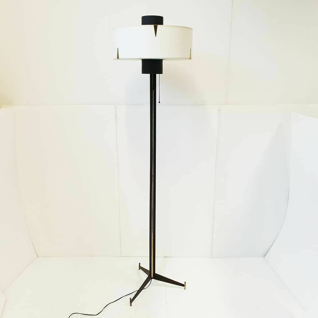 Vintage French Floor Lamp Maison Arlus 1950 Steel Brass Glass 50s 50s photo furniture