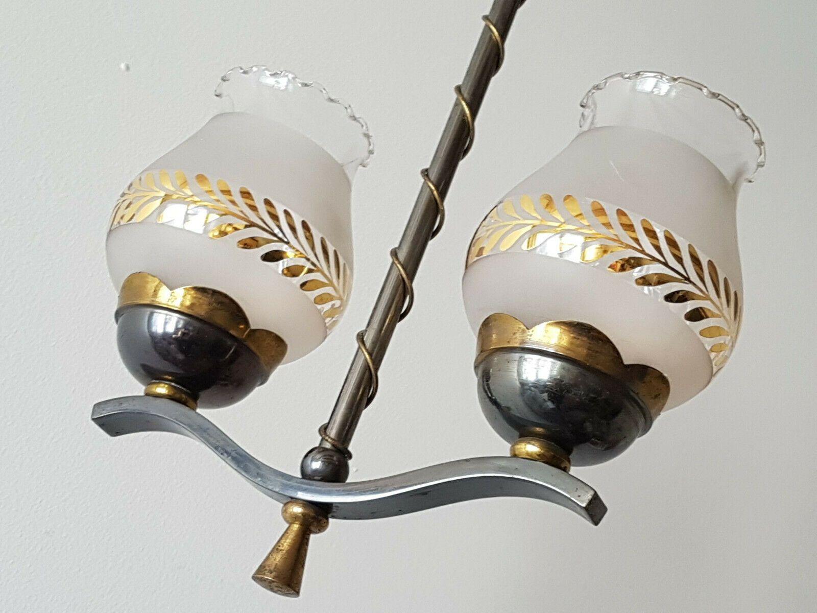 Vintage Plafondlamp Ca. Jaren 1950, Messing En Metaal Met Metalen Loop photo furniture