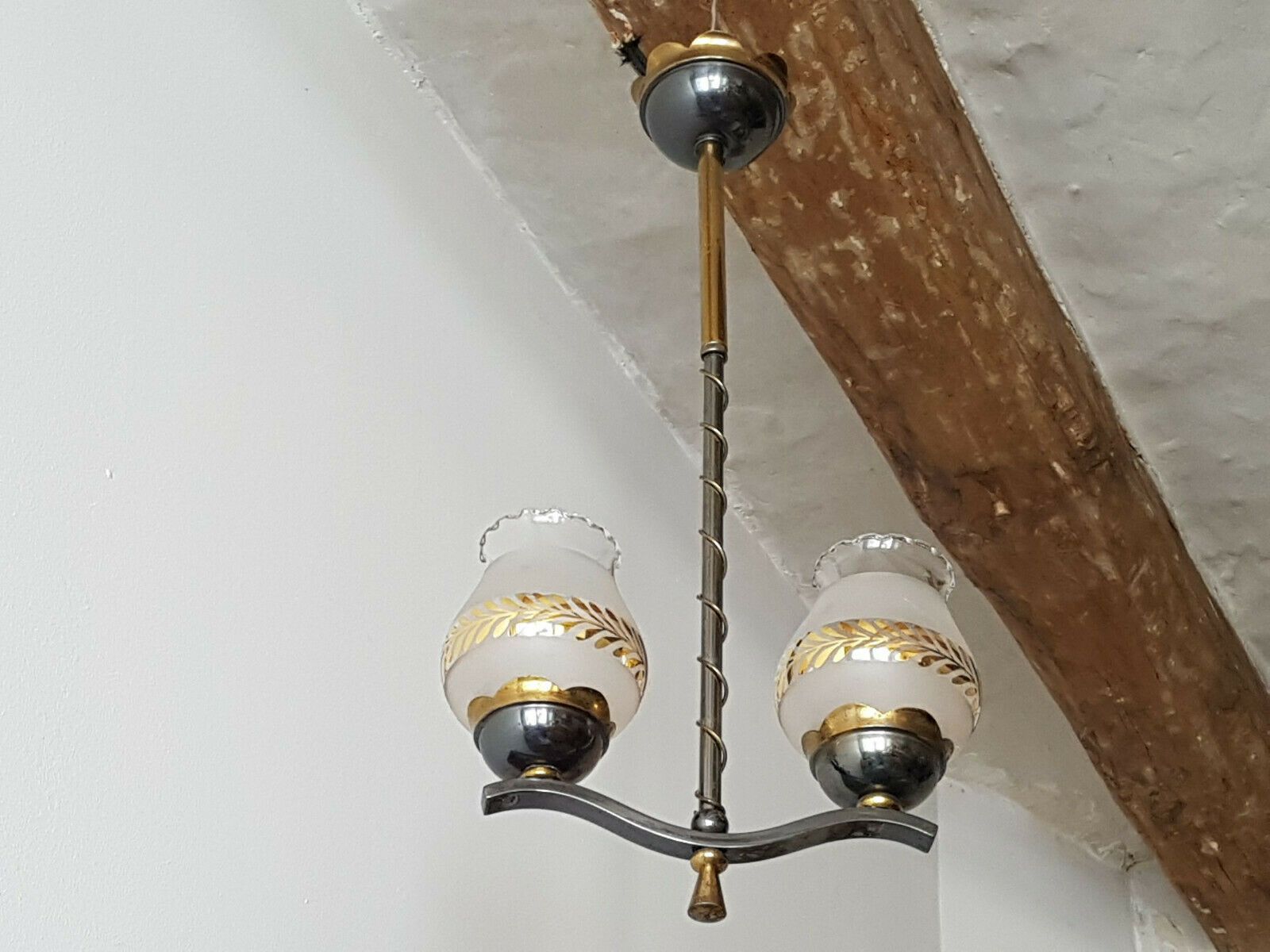 Lustre Ceiling Lamp Vintage 1950 Brass Metal & Patial Metal Shotgun Canon 50s photo Lighting