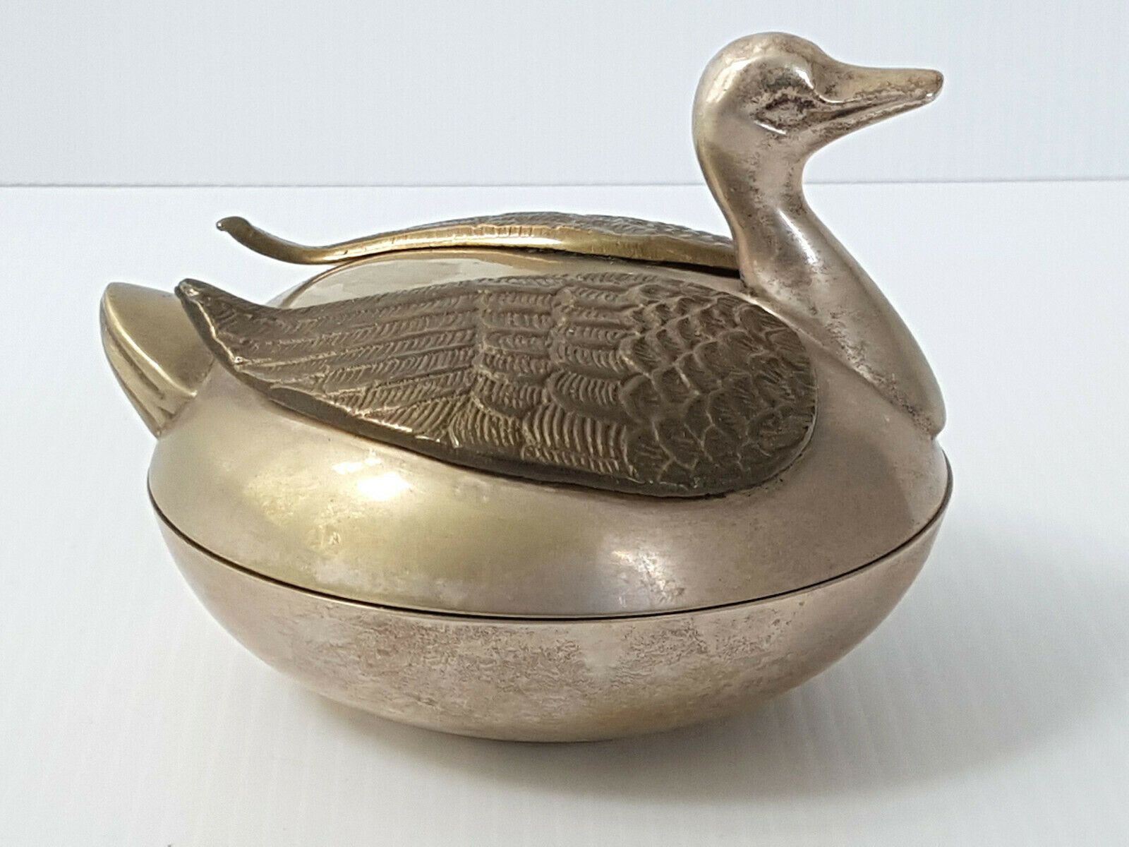 Bonbonniere Box 1970 Vintage Duck In Silver Metal & Brass 70s 70s photo 60.0