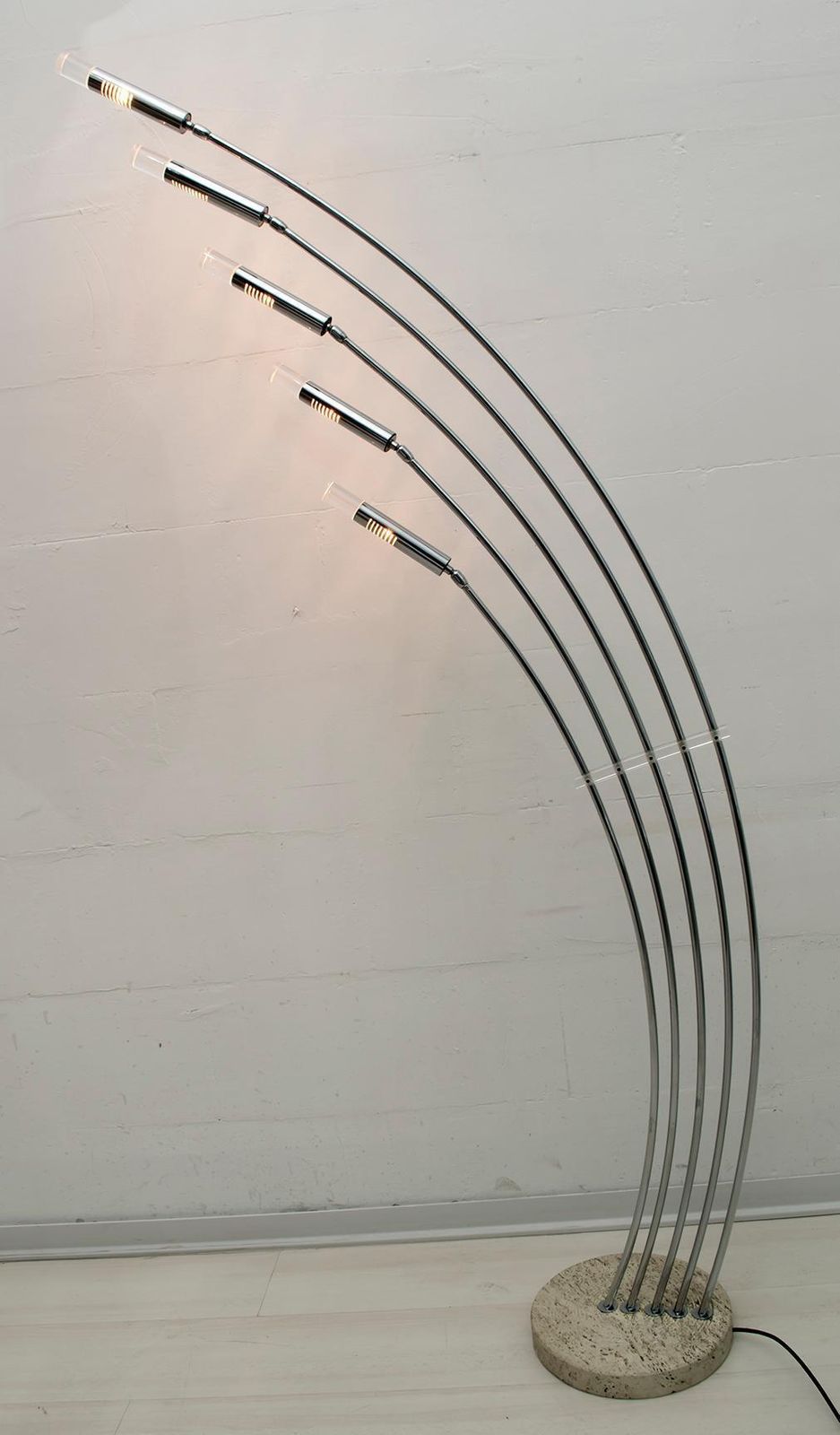 Midcentury Italian Arched Floor Lamp 5 Lights Chrome Metal And Lucite, 1960s photo furniture