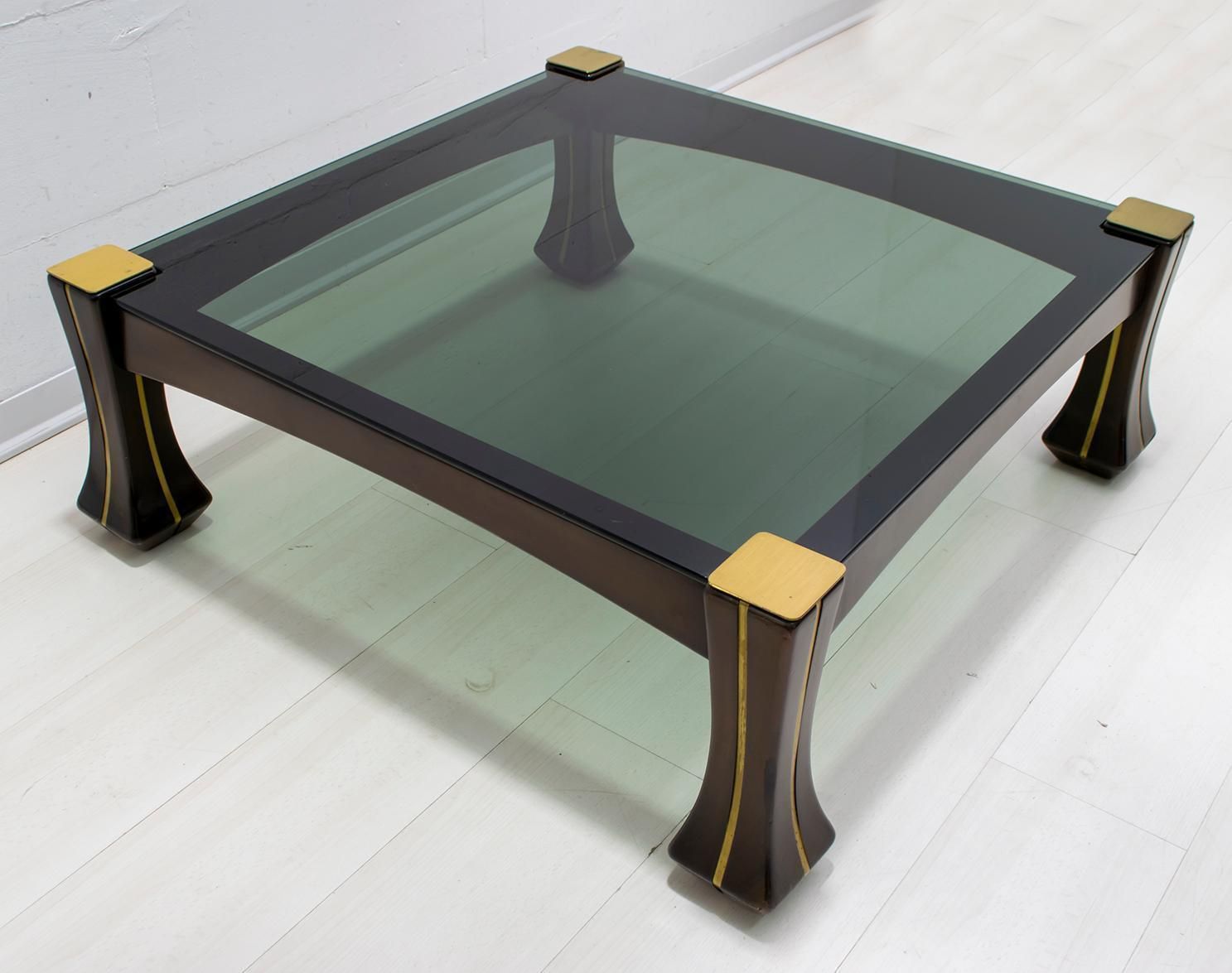Luciano Frigerio Midcentury Italian Wood And Brass Coffee Table "Ussaro", 1970s photo 845.0