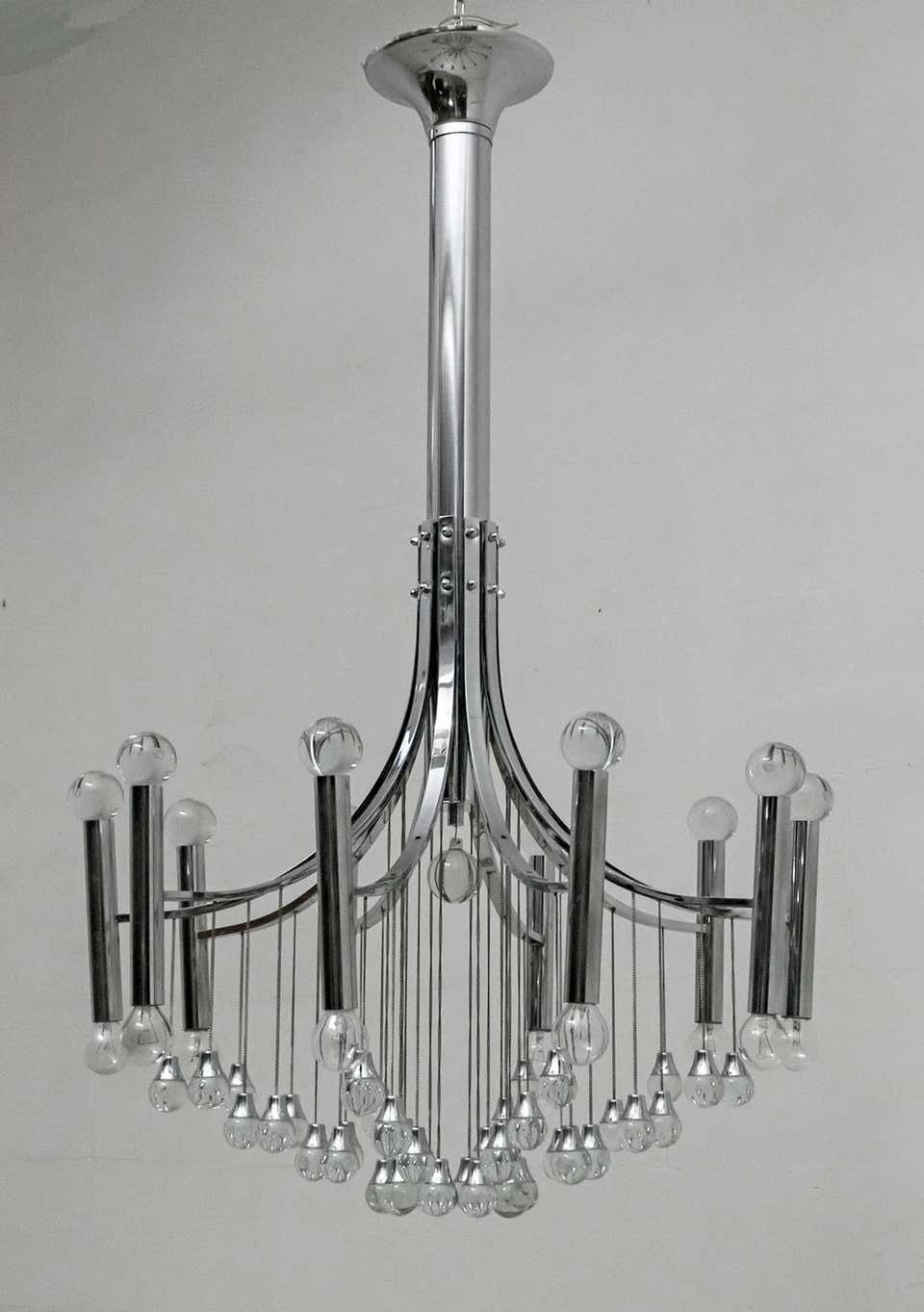 Gaetano Sciolari Mid Century Modern Italian Chrome And Glass Chandelier, 1970 photo furniture