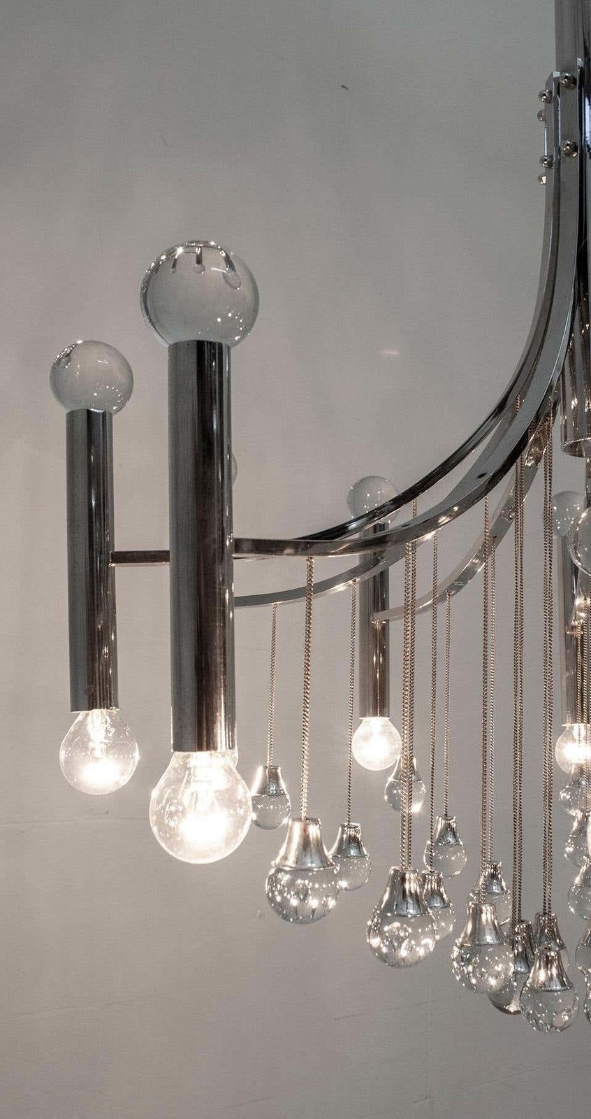 Gaetano Sciolari Mid Century Modern Italian Chrome And Glass Chandelier, 1970 photo 2945.0