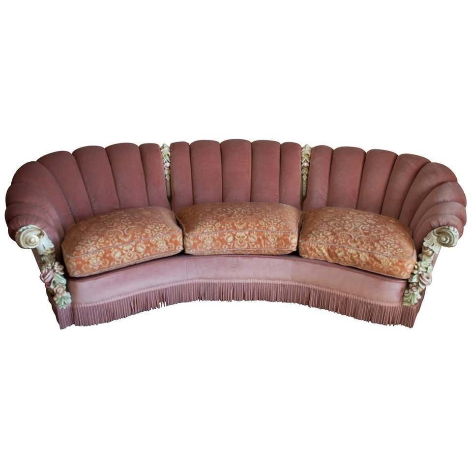 Mid Century Venetiaans Barok Fluwelen Bank Met Twee Fauteuils, Ca. Jaren 1950