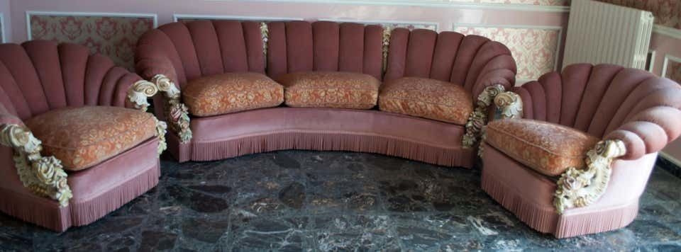 Mid Century Venetiaans Barok Fluwelen Bank Met Twee Fauteuils, Ca. Jaren 1950 photo furniture