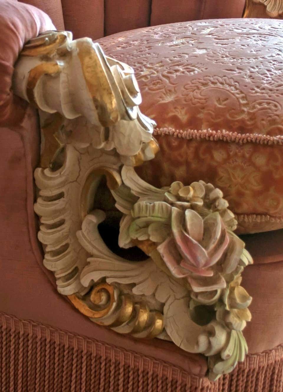 Midcentury Venetian Baroque Fancy Velvet Sofa With Two Armchairs, 1950s photo vintage