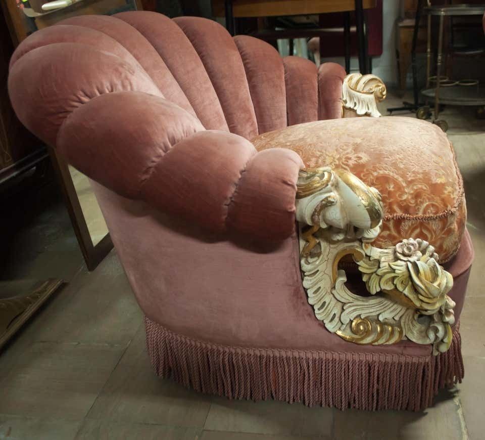 Furniture Midcentury Venetian Baroque Fancy Velvet Sofa With Two Armchairs, 1950s photo