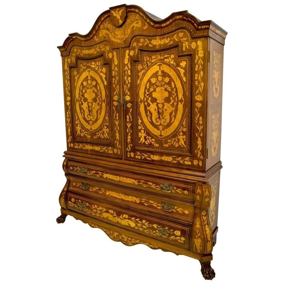 20th Century Dutch Trumeau Walnut With Maple Wood Inlays, Netherlands, 1950