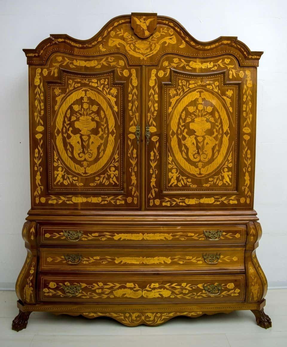 20th Century Dutch Trumeau Walnut With Maple Wood Inlays, Netherlands, 1950 photo furniture