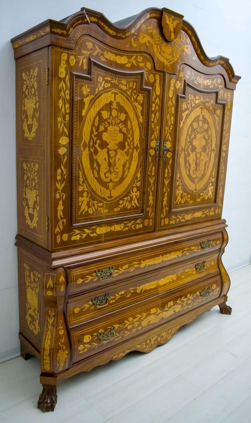 photo furniture 20th Century Dutch Trumeau Walnut With Maple Wood Inlays, Netherlands, 1950