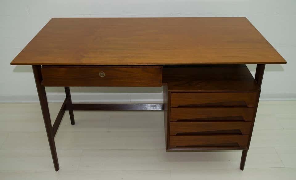 Vittorio Dassi Mid Century Modern Italian Teakwood Writing Desk And Chair, 1950s photo for sale