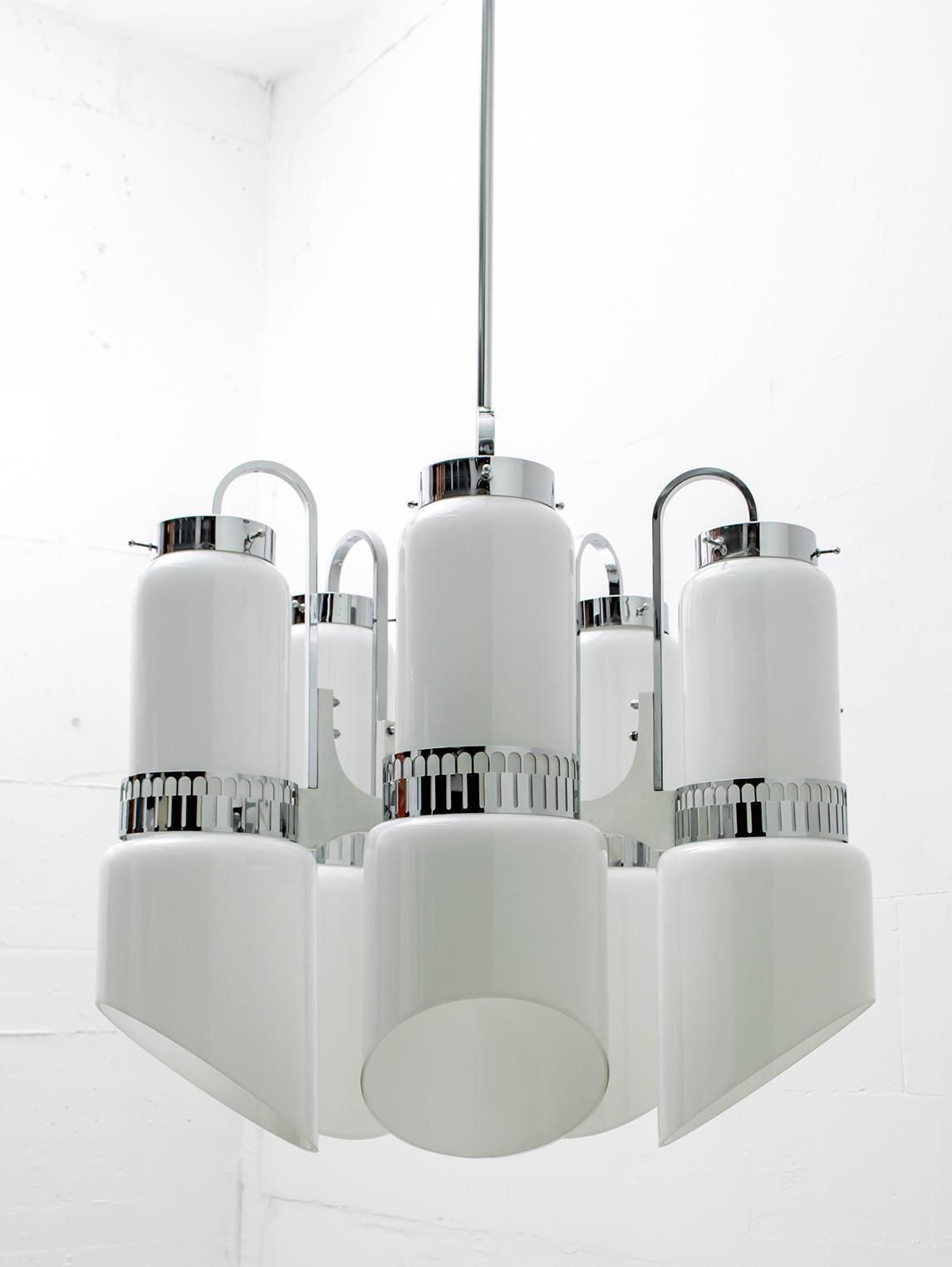 Vistosi Mid Century Italian Murano Glass And Steel "Incamiciato" Chandelier, 60s photo for sale