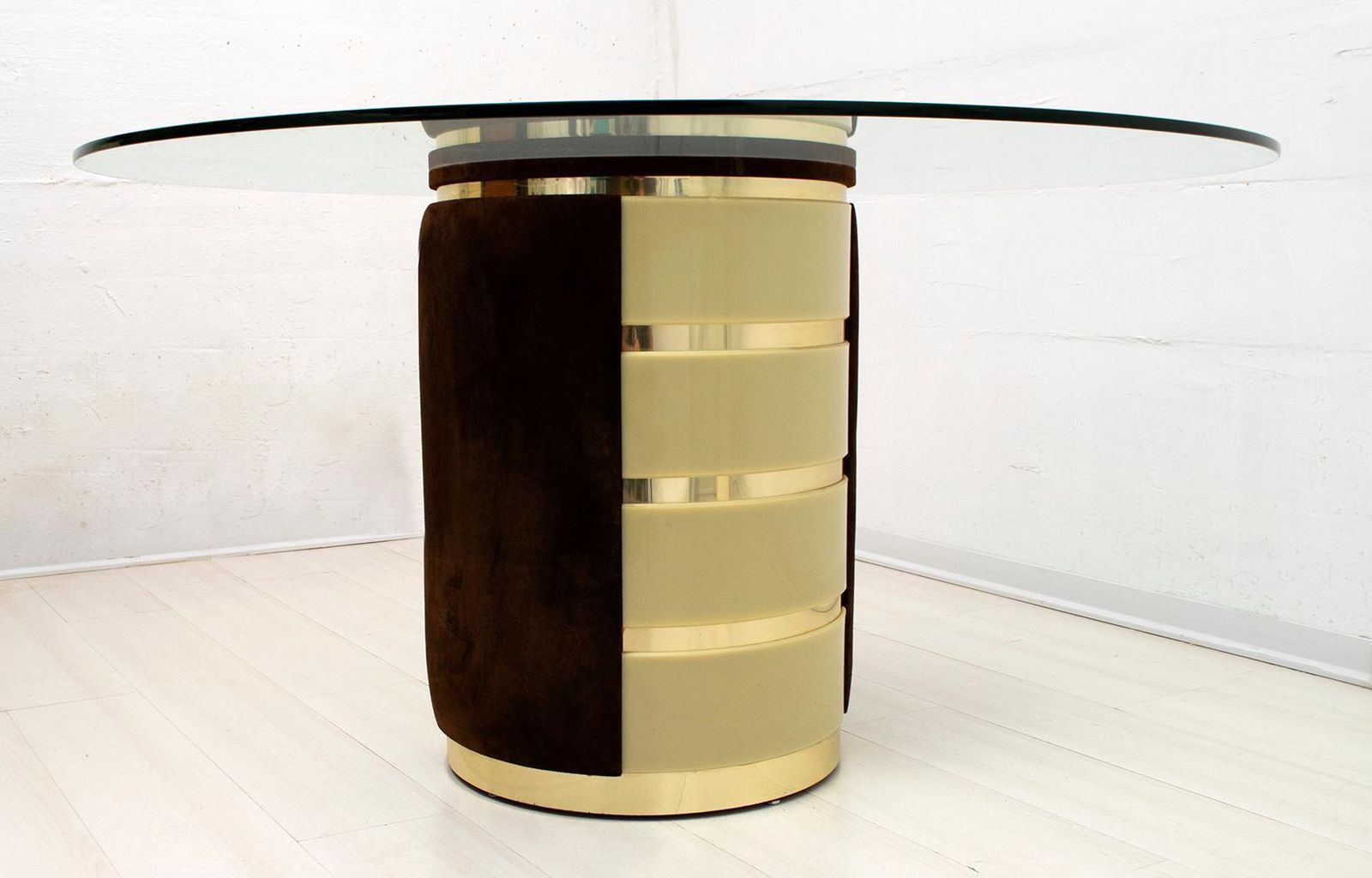 Willy Rizzo Mid Century Modern Italian Suede And Plexiglass Dining Table, 1970s photo Furniture