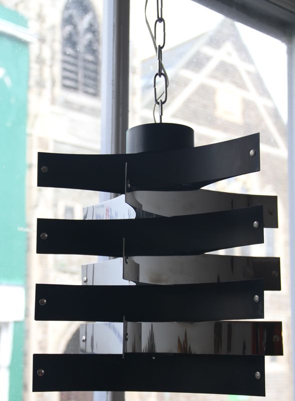 A Geometric Black & Polished Aluminium Ceiling Light, In The Manner Of Max Sauze. Italy, 1960s. In Immaculate Condition. photo for sale