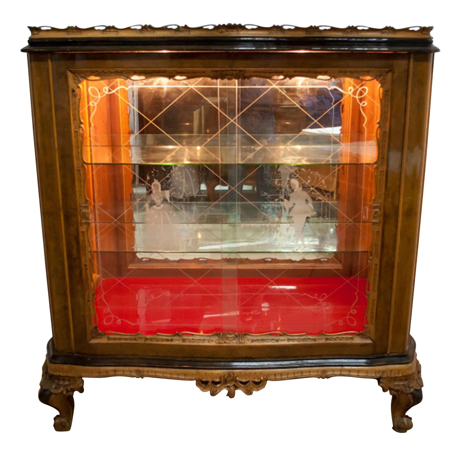 Mid Century Modern Walnut Chippendale Style Italian Bar Cabinet, 1940s