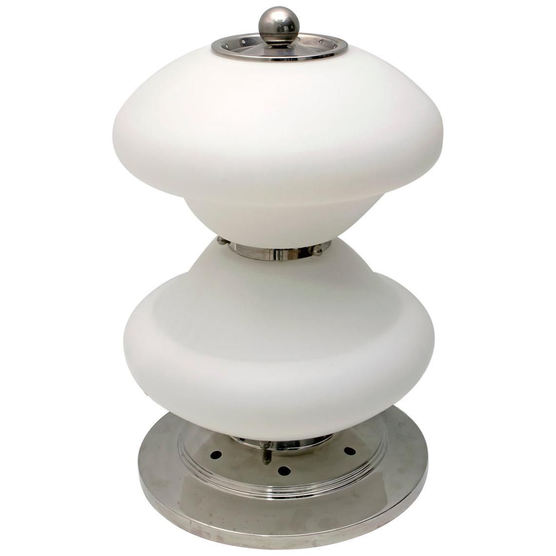 Mazzega Mid Century Modern Chrome And Murano Opaline Glass Table Lamp, 1960s
