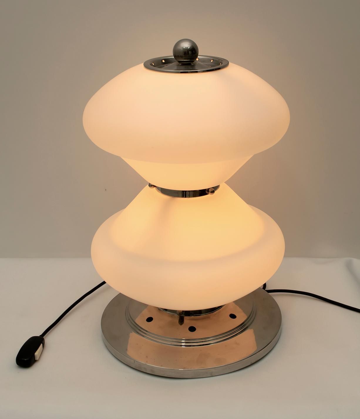 798.0 Mazzega Mid Century Modern Chrome And Murano Opaline Glass Table Lamp, 1960s photo