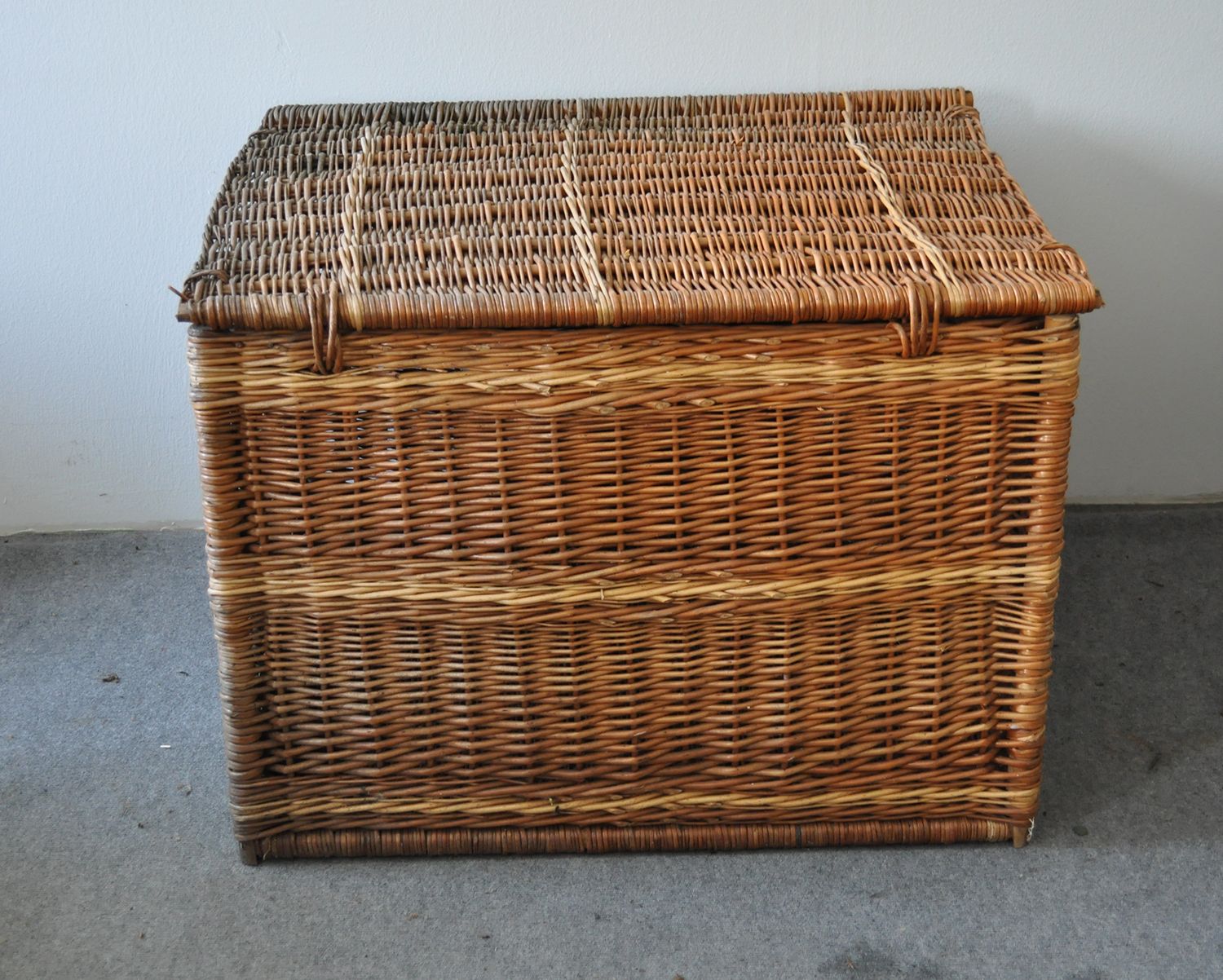 Very Large Vintage Basket With Lift Top Lid photo for sale