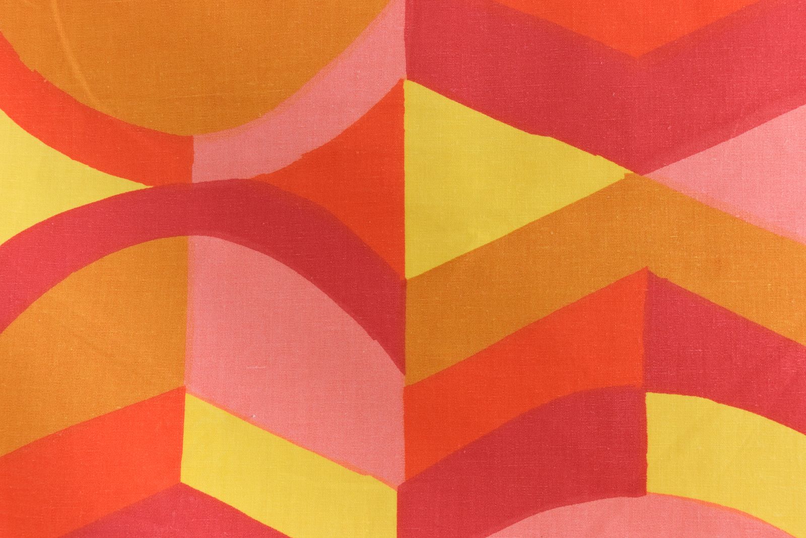 Vintage 1960s Fidelis 'Apex' Pattern Fabric Material By Hilary Rosenthal In Red, Yellow And Pink For Curtains / Cushions photo for sale
