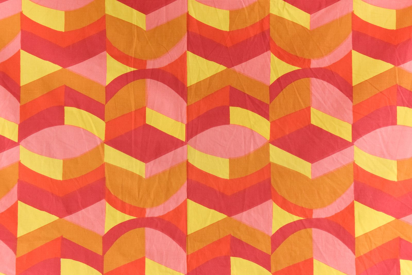 Vintage 1960s Fidelis 'Apex' Pattern Fabric Material By Hilary Rosenthal In Red, Yellow And Pink For Curtains / Cushions photo 55.0