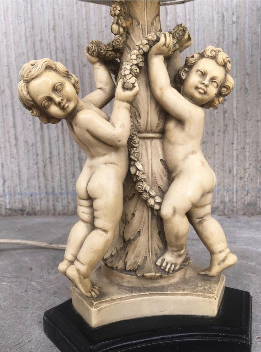 White Resin Cherub Table Lamps By Gino Ruggeri For Tito Bianchi, 1980s, Set Of 2 photo Lighting