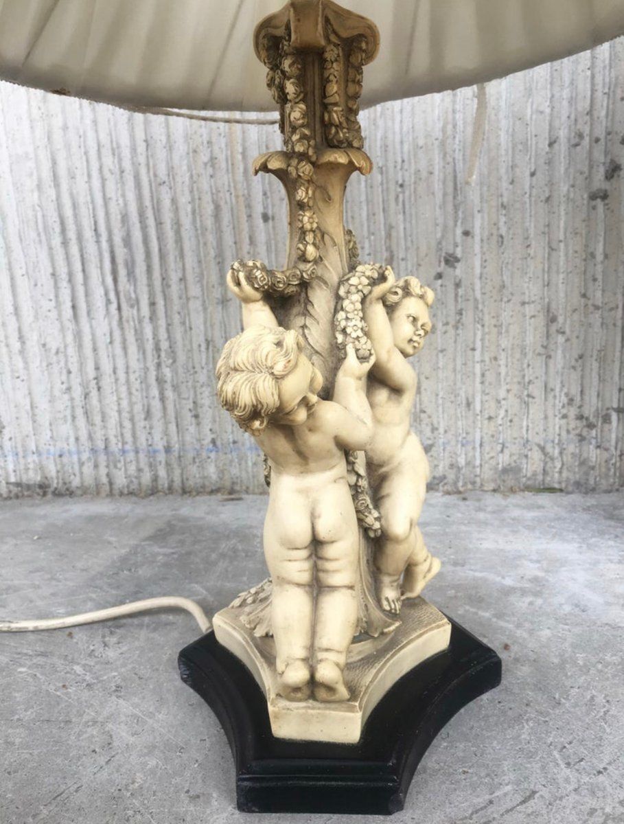 photo for sale White Resin Cherub Table Lamps By Gino Ruggeri For Tito Bianchi, 1980s, Set Of 2