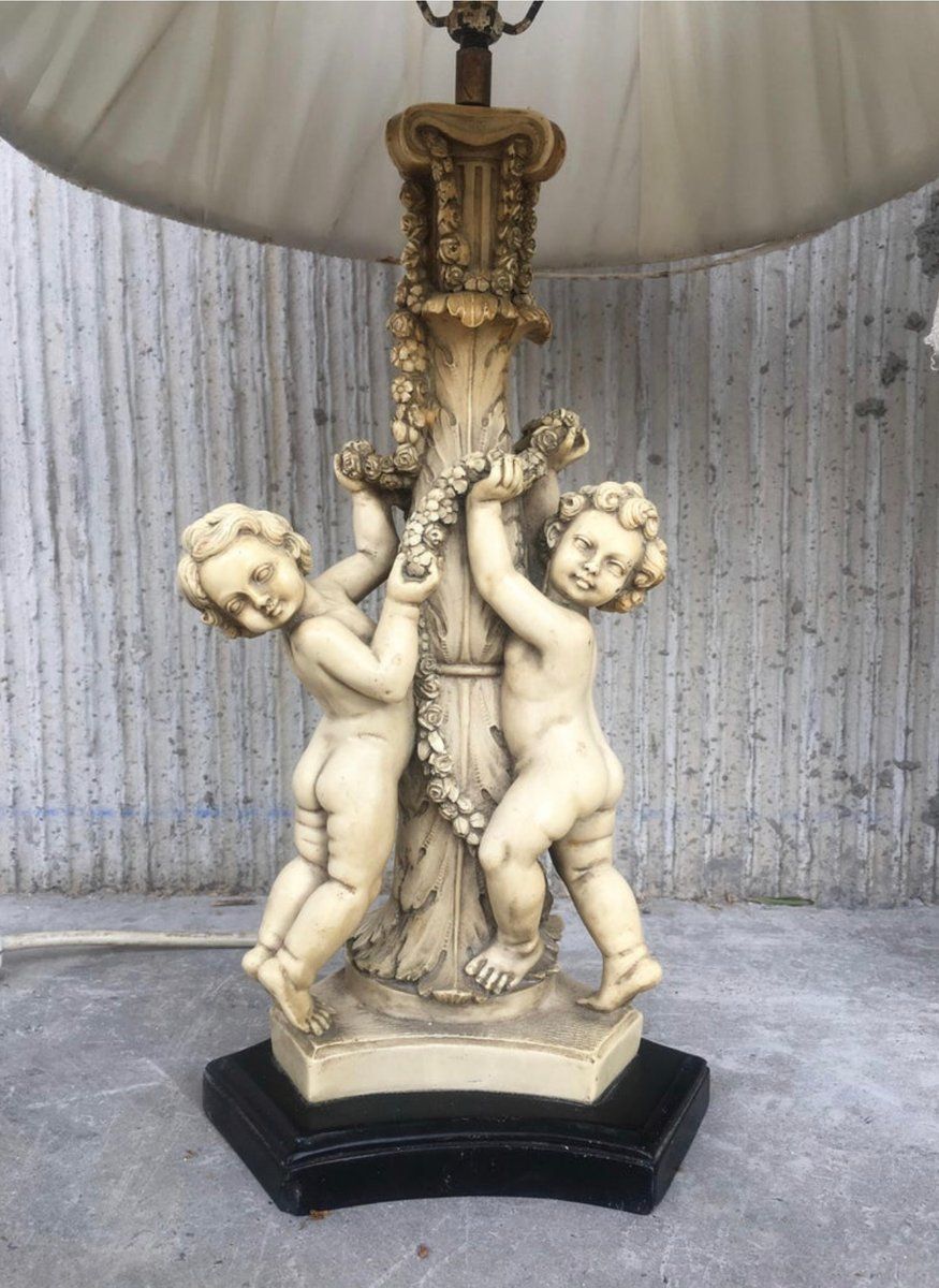 Lighting White Resin Cherub Table Lamps By Gino Ruggeri For Tito Bianchi, 1980s, Set Of 2 photo