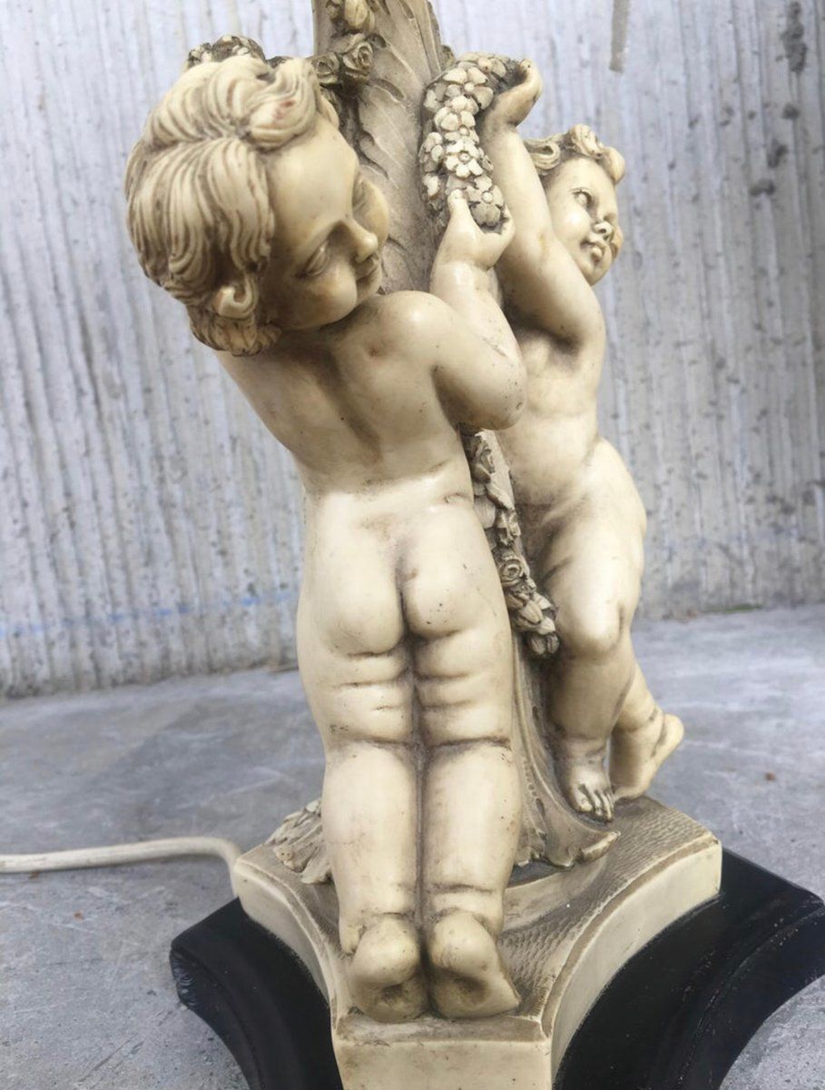1609.0 White Resin Cherub Table Lamps By Gino Ruggeri For Tito Bianchi, 1980s, Set Of 2 photo