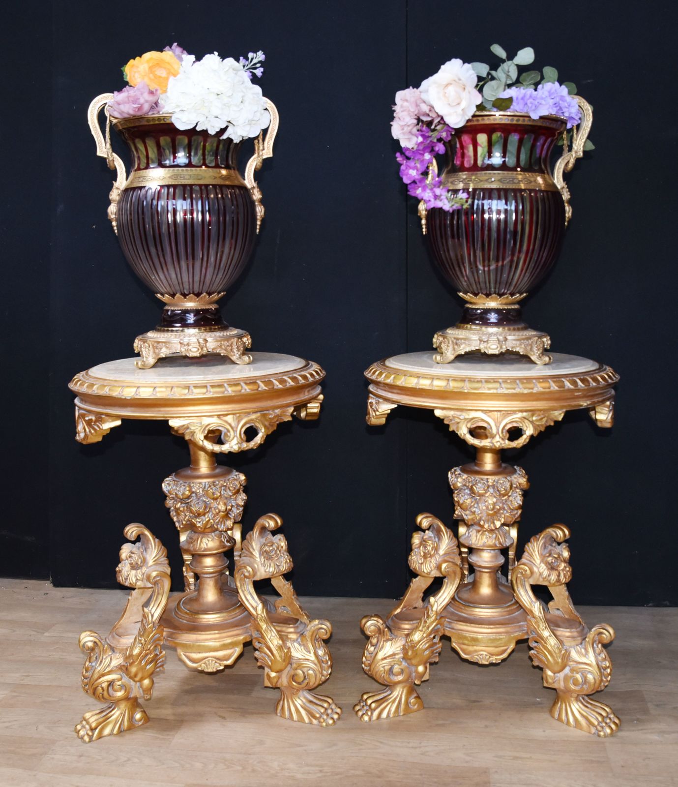 Louis XVI Gilt Side Tables   Carved French Pedestal Stands